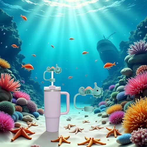 Reusable Silicone Straw Covers for Stanley Cup - Green Seahorse
