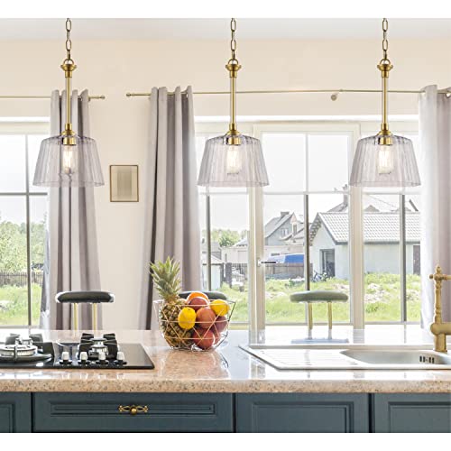 Westinghouse 6130200 Aggie Transitional One Light Indoor Pendant, Brushed Brass Finish, Clear Ribbed Glass