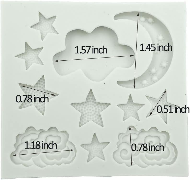 WaigN 2-Piece Moon and Stars Silicone Mold for Chocolate, Fondant, and DIY Baking