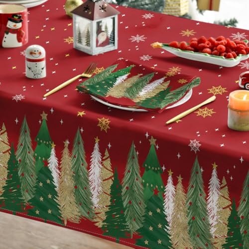 Christmas Tablecloth 60 x 120 Inch Rectangular with Christmas Trees - Red Variation