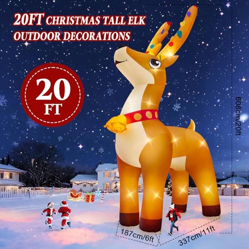 20FT Christmas Inflatable Elk with LED Lights and Bell - Yard Decor, Outdoor Holiday Decoration - Elk Variation