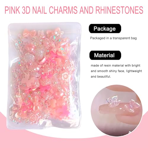 Euddty 3D Nail Art Charms and Rhinestones Set - 600 Pcs Flatback Resin Bowknots Flowers Butterflies Pearls for DIY Crafts