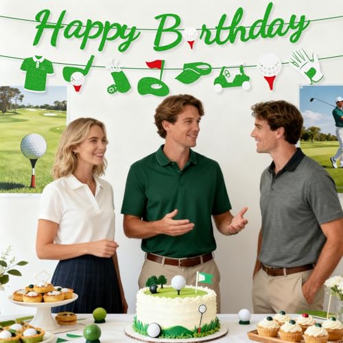 Golf Birthday Banner Set - Pre-Strung Green Glitter Decor for Parties