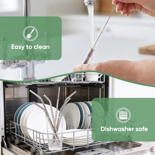 16 Pack Reusable Stainless Steel Straws with Silicone Tips & Cleaning Brushes