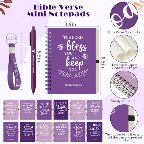 12-Piece Christian Scripture Gift Set with Coffee Cups, Notebooks, Pens & Keychains - Purple Gradient