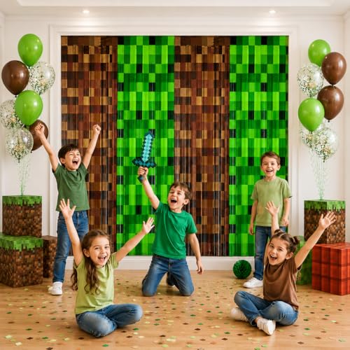 2 Pack Pixel Miner Foil Fringe Curtains - Video Game Party Decorations