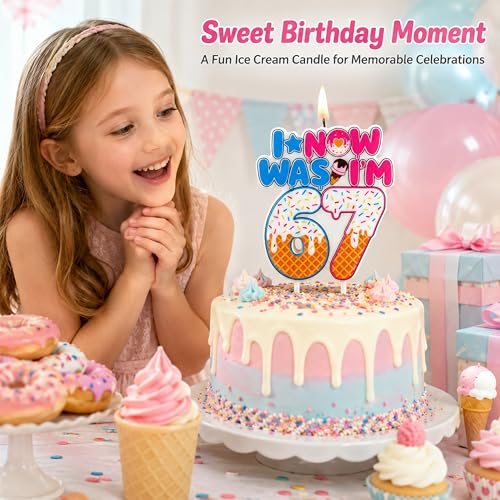 Ice Cream Drip Birthday Candle - I Was 6 Now I'm 7 Cake Topper