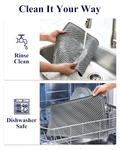 Kitsure Silicone Dish Drying Mat, 2 Pack - Heat-Resistant & Fast-Draining, 17.7" x 13.8" - Dark Gray