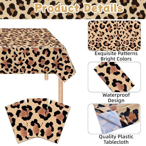 Temicle 3-Pack Leopard Print Plastic Tablecloths - 54 x 108 Inch Disposable