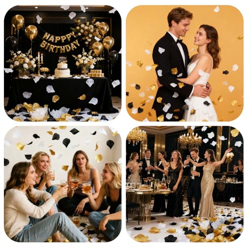 Fumwase 1800pcs Artificial Rose Petals Bulk Wedding Party Decorations Black White Gold