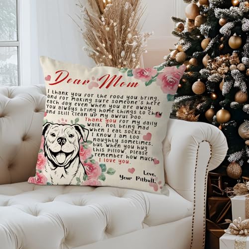 Pitbull Mom Pillow Cover 18x18 Inch Dog Lover Throw Pillowcase