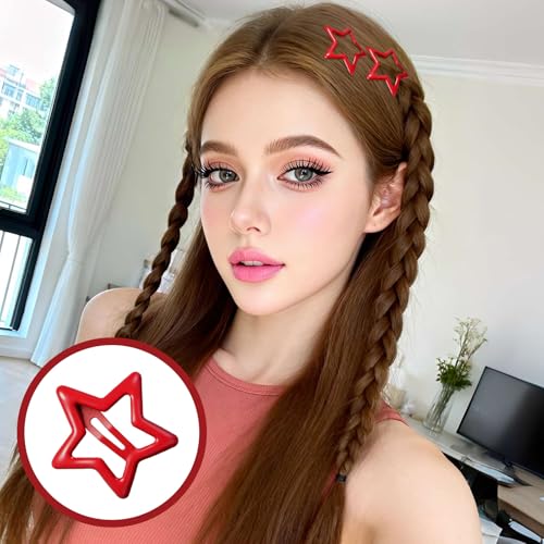 Yuomeaz 20 Pcs Red Star Hair Clips Y2K Non-Slip Snap Barrettes