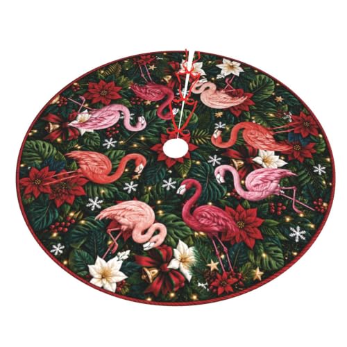Christmas Tree Skirt 36 Inch with Flamingo Design - Medium, Not Quilted