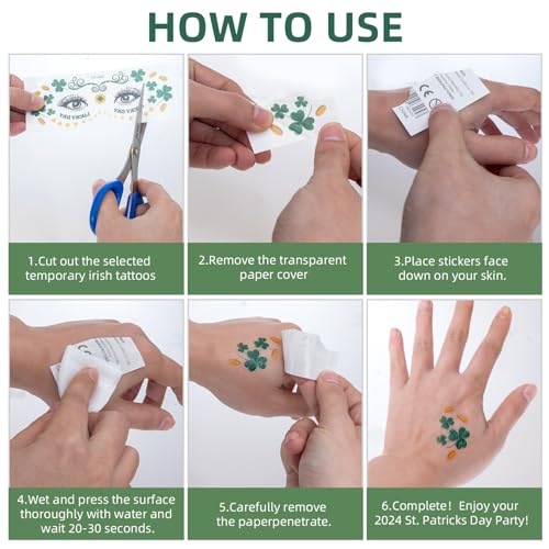 St. Patrick's Day Temporary Tattoos - Waterproof Shamrock Face Stickers