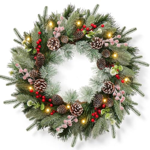 Christmas Wreath for Front Door - Pine Artificial Holiday Door Decor - Variation of Christmas Wreath