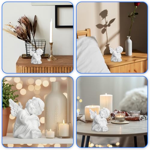 Sibba Sleeping Angel Cherub Statue - Small White Resin Figurine