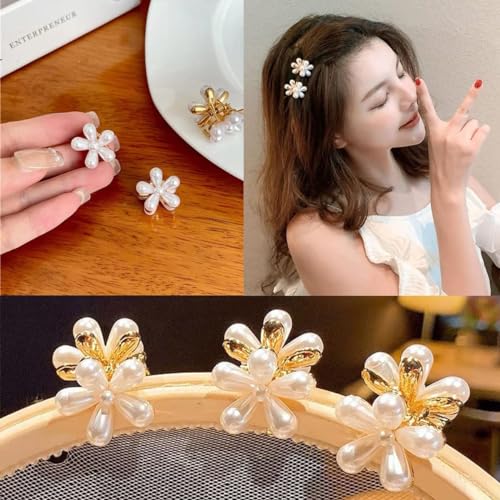 RED-SHYN Mini Pearl Hair Claw Clips Set - Small Daisy Hair Accessories
