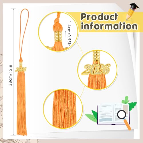 2026 Graduation Tassel Set - 2 Orange Tassels with Gold Charm