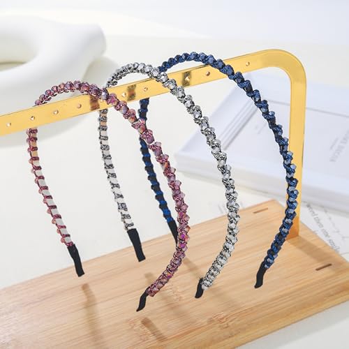 Campsis Sparkly Rhinestone Crystal Headbands 3PCS Non-Slip Hair Hoops
