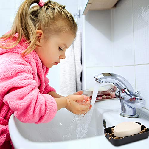 Bamboo Wooden Soap Dish with Drainage - Black, Easy Clean Design