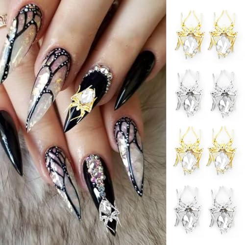 Spider Nail Charms Rhinestones - 20 Pcs Gold & Silver Alloy DIY Art