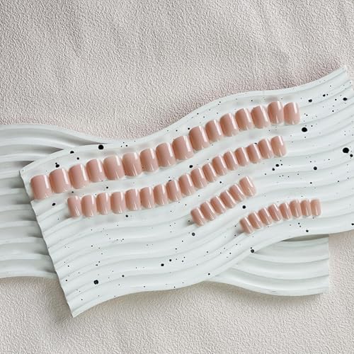 Short Square Press On Nails Glossy Nude Fake Acrylic Nails 48 Pieces