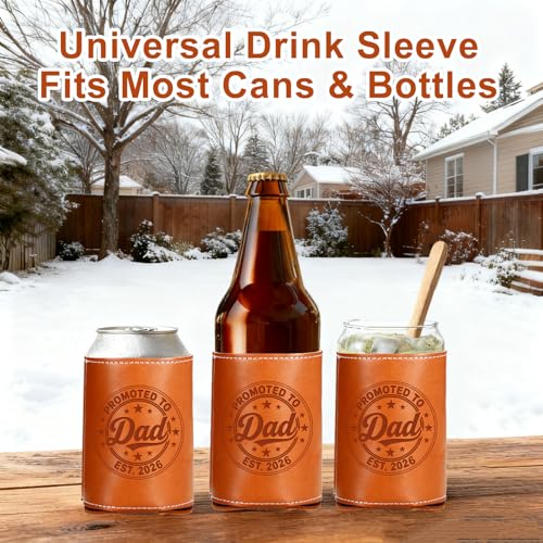 Leather Beer Can Cooler Sleeve for New Dads - Gift for Expecting Fathers