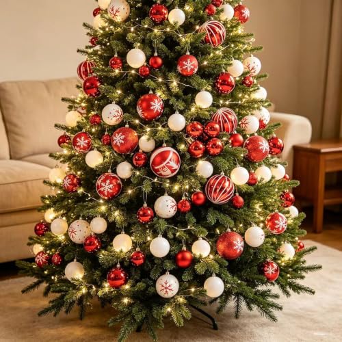 Christmas Shatterproof Ornament Balls - Red & White, 6cm & 3cm, Holiday Decorations
