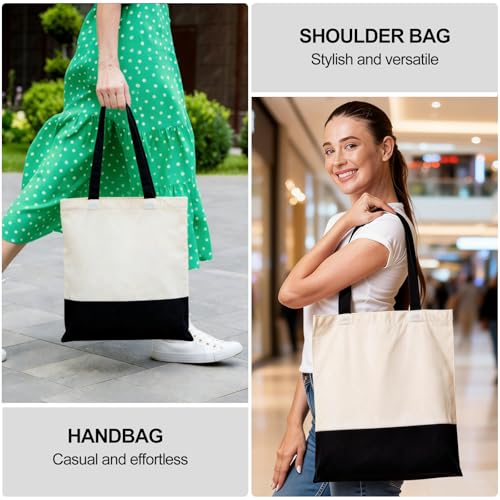 Halloween Canvas Tote Bag with Zipper for Women - Beige/Black