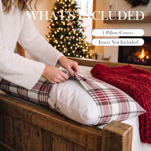 Farmhouse Christmas Tartan Lumbar Pillow Cover 14x36 Pack of 1 - Red Plaid Decor