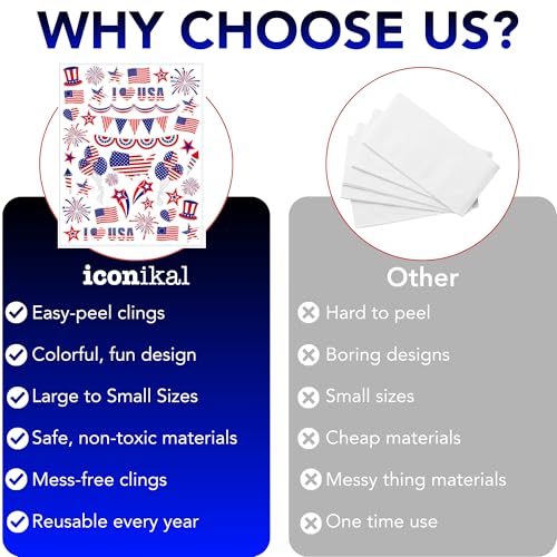 200-Pack Patriotic Window Clings for July 4th Decor