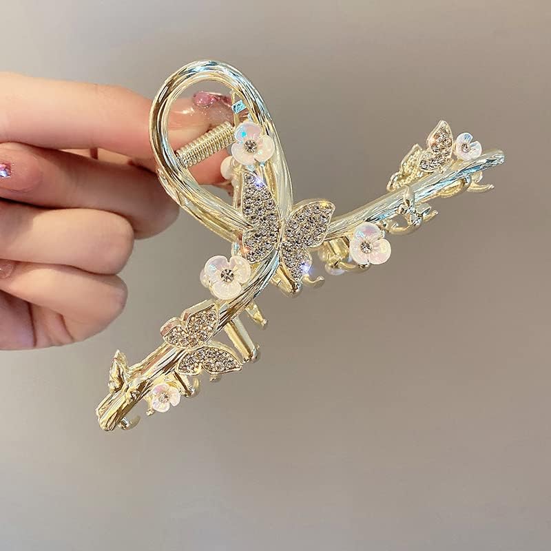 Gold Metal Butterfly Hair Claw Clips 2-Piece Set for Thick Hair