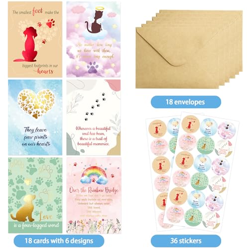Foil Pet Sympathy Cards with Envelopes - 6 Unique Designs