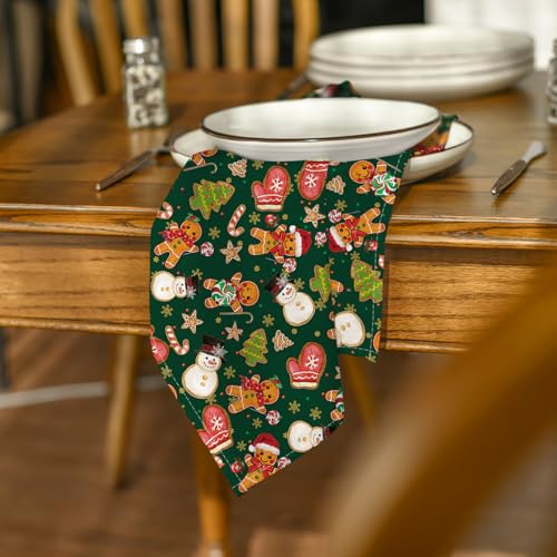 Christmas Cloth Napkins 18x18 Inch Set of 6 - Green Gingerbread Snowman Holiday Decor