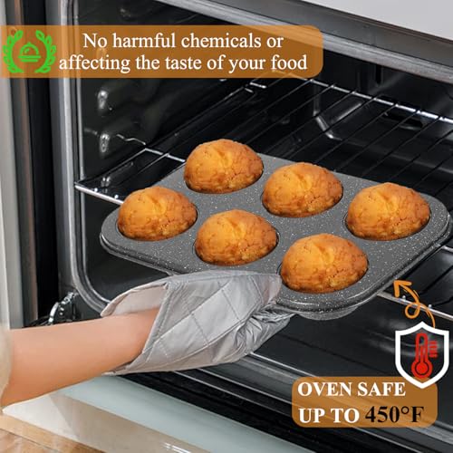 Walooza 6-Cup Nonstick Muffin Pan, Carbon Steel Cupcake Baking Tray