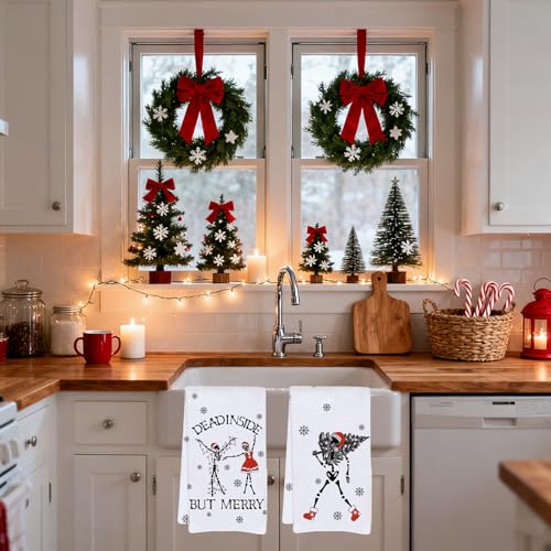 SolarGlory 4-Piece Gothic Christmas Kitchen Towels, Skeleton Dish Towels