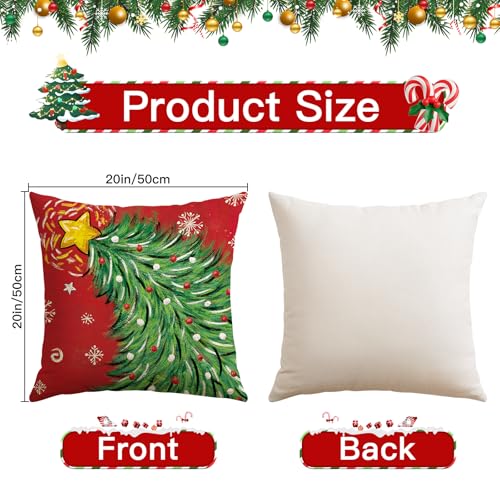 OTOSTAR Christmas Throw Pillow Covers 20x20 Inch, Set of 4 Red Holiday Decor