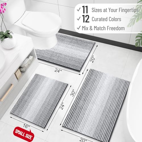 OLANLY Soft Chenille Striped Bathroom Rug 30x20 - Grey, Ultra Absorbent & Quick-Drying