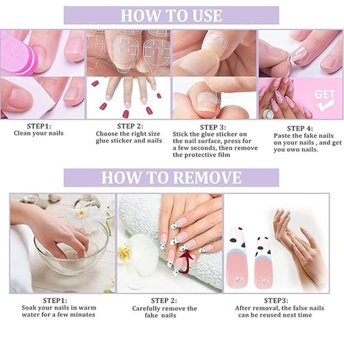 Gold Star Moon Press on Nails Short Almond False Nails 24Pcs