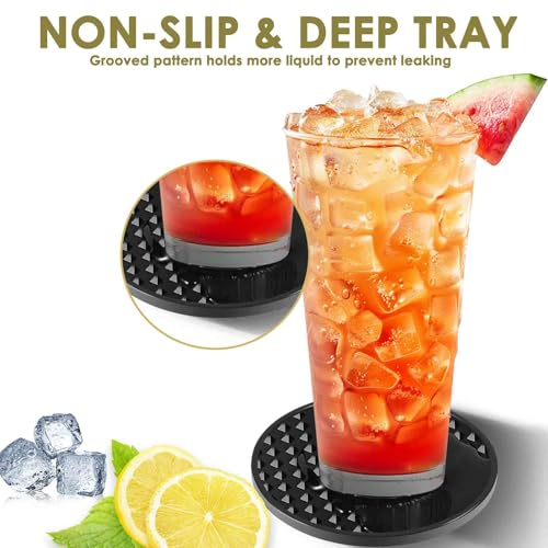 Silicone Coasters Set with Holder - Non-Slip Round Drink Mats