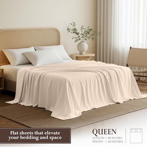 Queen Size Beige Flat Sheet Set - Pack of 6 Ultra Soft Microfiber