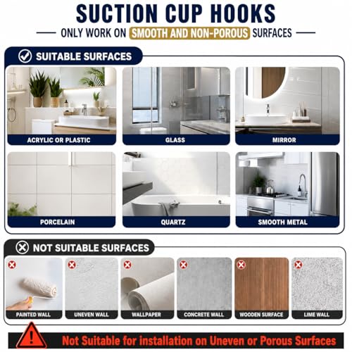 MOTAIPEAK Suction Cup Shower Hooks, Stainless Steel Towel Hooks - 2 Pack