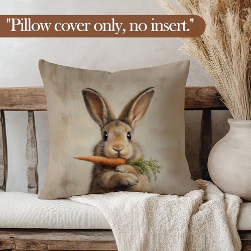 Easter Bunny Carrot Throw Pillow Cover 18x18 - Soft Flannelette Spring Decor