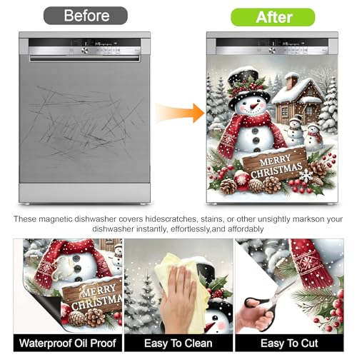 Christmas Snowman Refrigerator Magnet Cover Panel Decal - 23x26 Inches