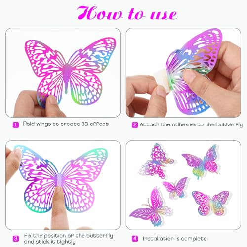 3D Metallic Butterfly Wall Decor - 48 Pcs in 4 Styles