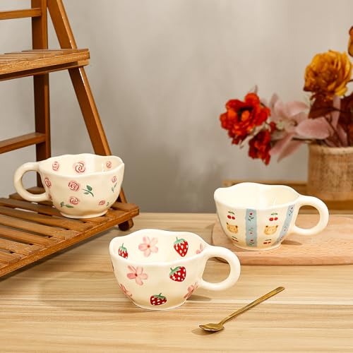 Ceramic Coffee Mug 9 oz Pink Rose Floral Tea Cup - Handcrafted Kitchen Drinkware