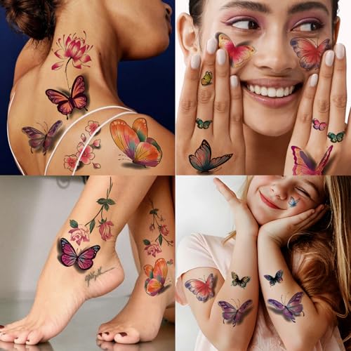 3D Flower Butterfly Temporary Tattoos - 60 Sheets Colorful Waterproof Fake Tattoo Stickers for Women and Girls