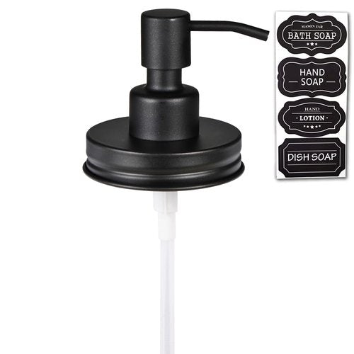 Amolliar Mason Jar Liquid Soap Dispenser Lid, Rust Proof Stainless Steel, Cute Farmhouse Decor for Kitchen, Bathroom, Bath, Refill Liquid Soap Pump for Hand Soap, Dish Soap, Lotion Soap, Black 1 Pack