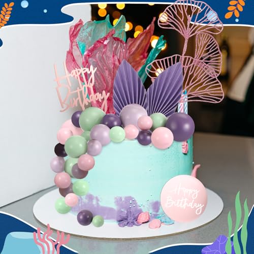 Teenyyou Boho Cake Topper Set with Ball and Palm Leaves for Birthday