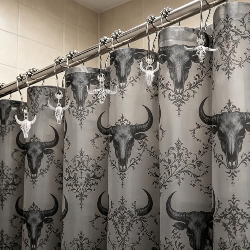 Set of 12 Bull Skull Decorative Shower Curtain Hooks